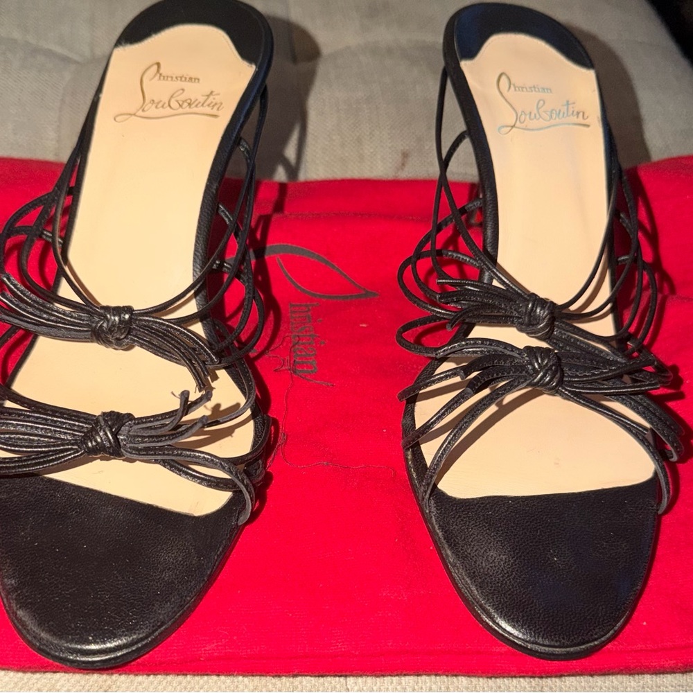 Christian Louboutin Black Leather Knot-Strap Mules